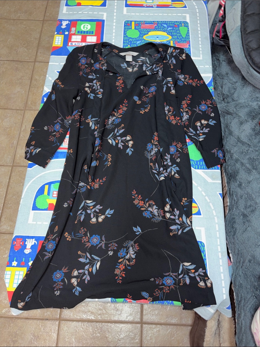 H&M black floral long sleeve dress